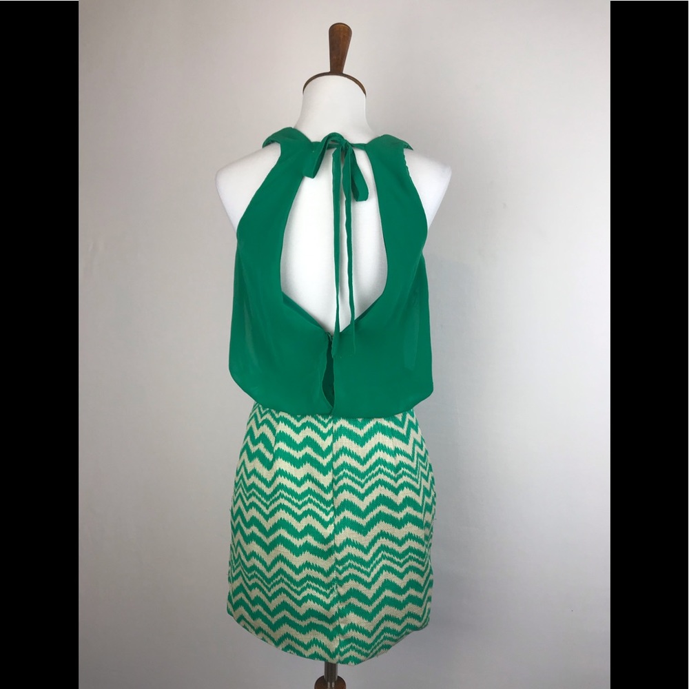 Ya Los Angeles Halter Back Green Chevron Dress